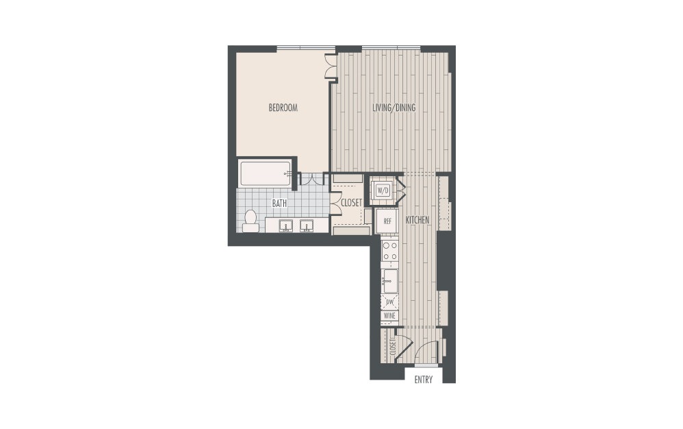 A1 - 1 bedroom floorplan layout with 1 bath and 871 square feet.