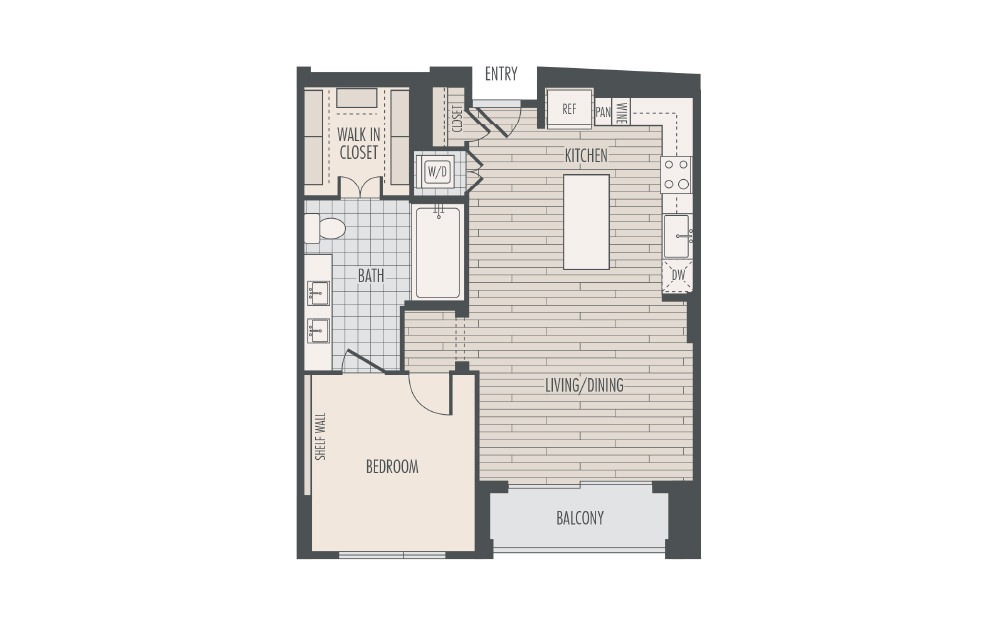 A2 - 1 bedroom floorplan layout with 1 bath and 855 square feet.