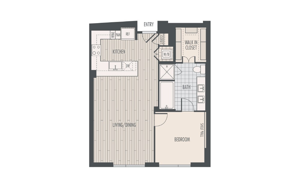 A3.1 - 1 bedroom floorplan layout with 1 bath and 937 square feet.