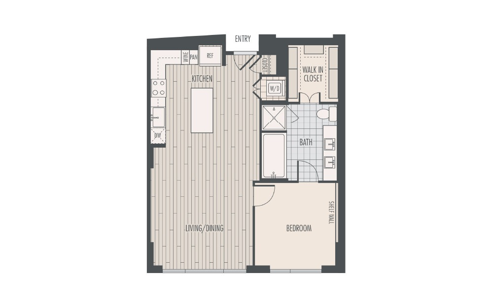 A3 - 1 bedroom floorplan layout with 1 bath and 924 square feet.