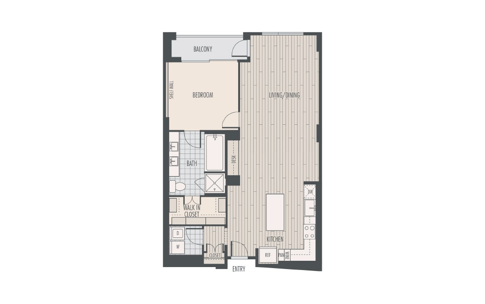 A4 - 1 bedroom floorplan layout with 1 bath and 1093 square feet.