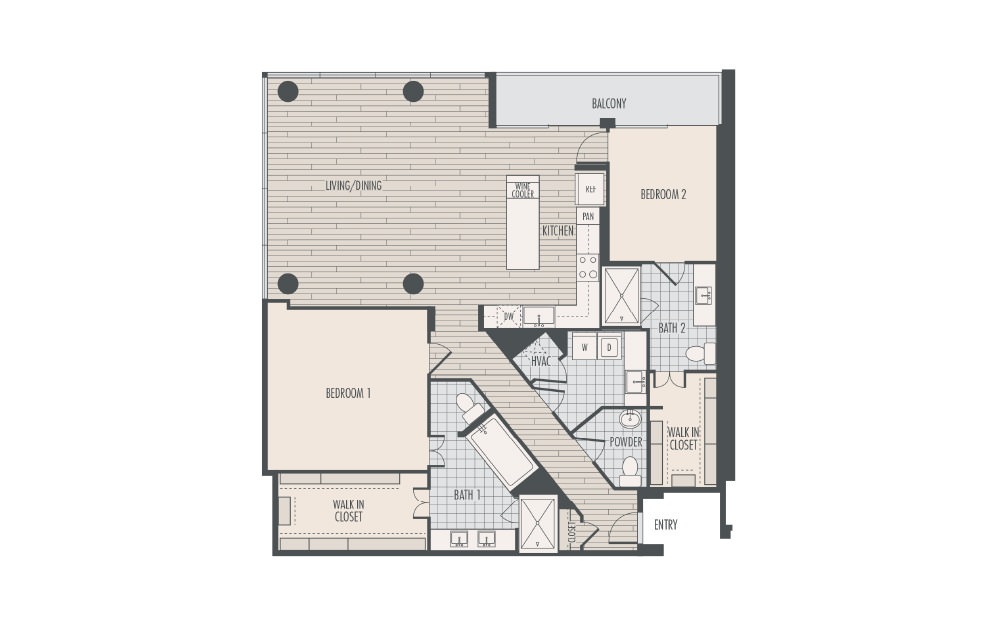 B4 - 2 bedroom floorplan layout with 2.5 baths and 1890 square feet.