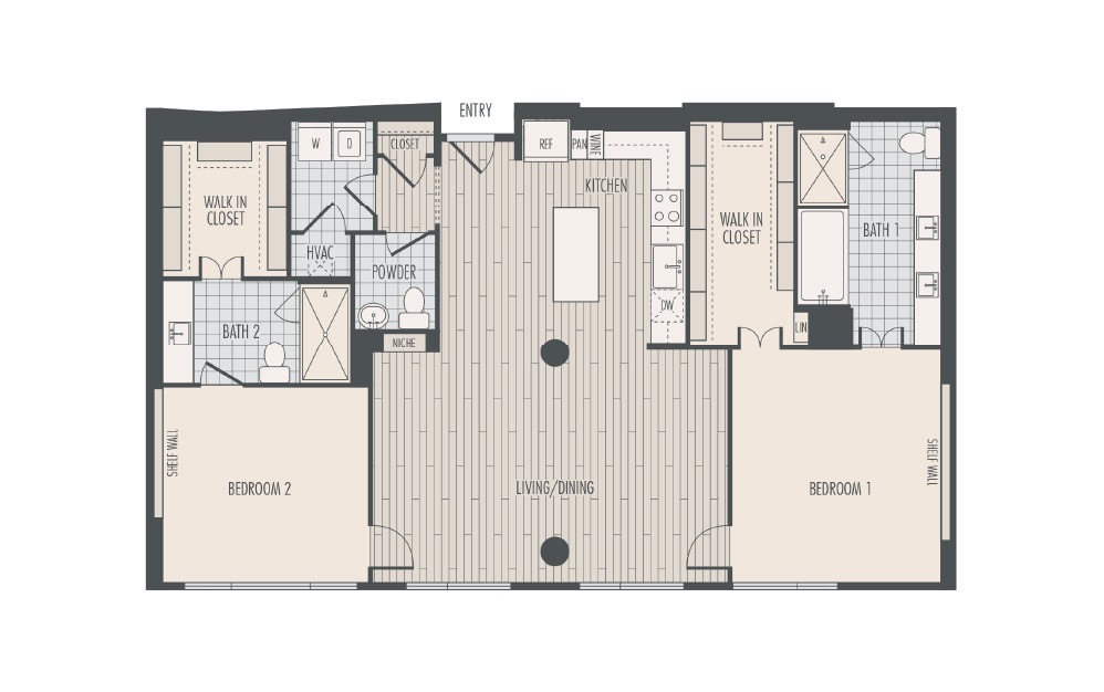 B5.1 - 2 bedroom floorplan layout with 2.5 baths and 1849 square feet.
