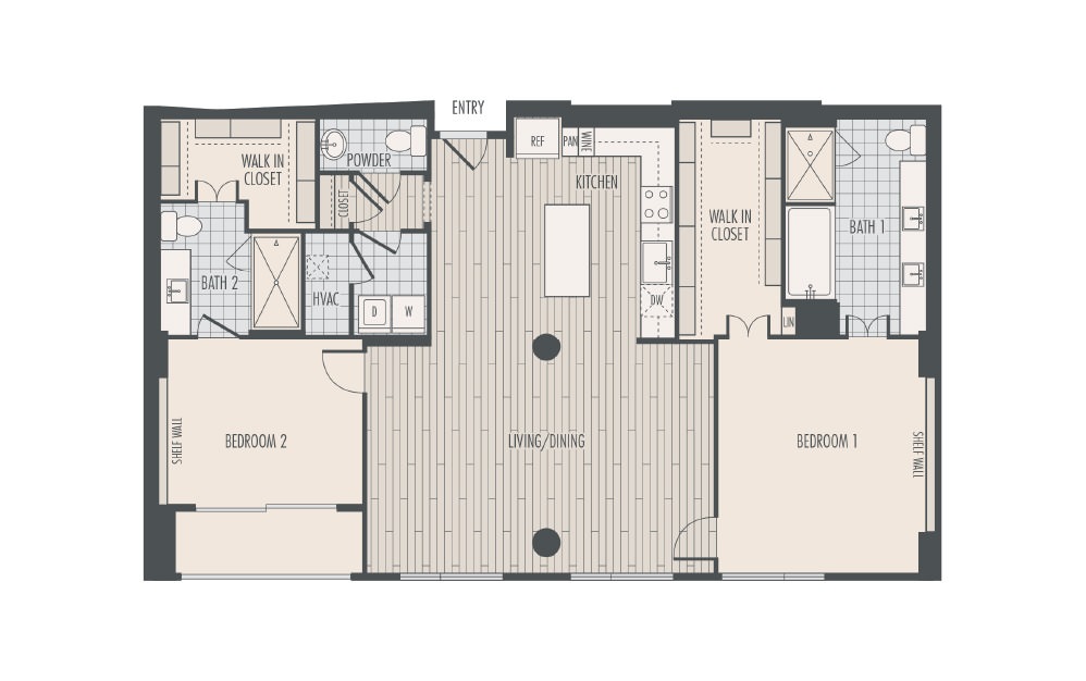B5 - 2 bedroom floorplan layout with 2.5 baths and 1780 square feet.