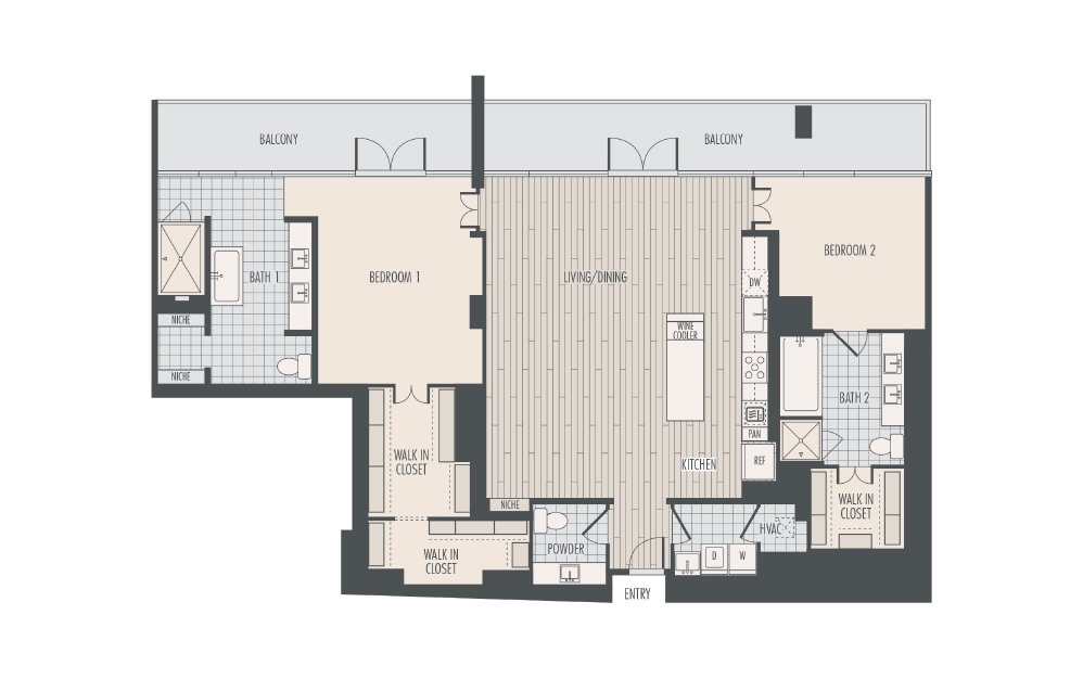 P3 - 2 bedroom floorplan layout with 2.5 baths and 2000 square feet.