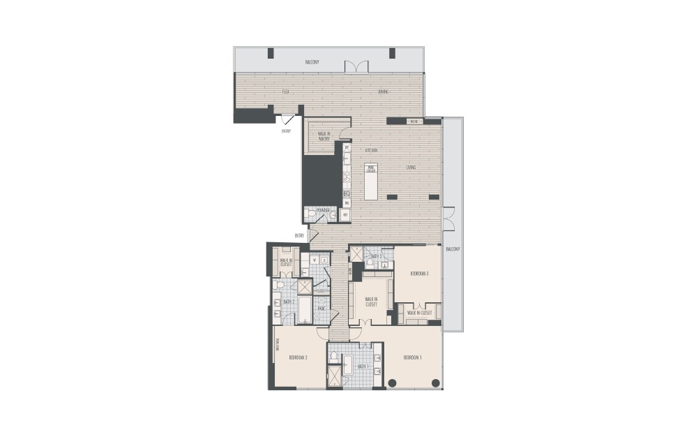 P7.1 - 3 bedroom floorplan layout with 3.5 baths and 2988 square feet.